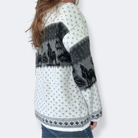 Wool Hoodie zip up Cardigan jacket ecuador aztec alpaca unisex - Picture 3 of 10